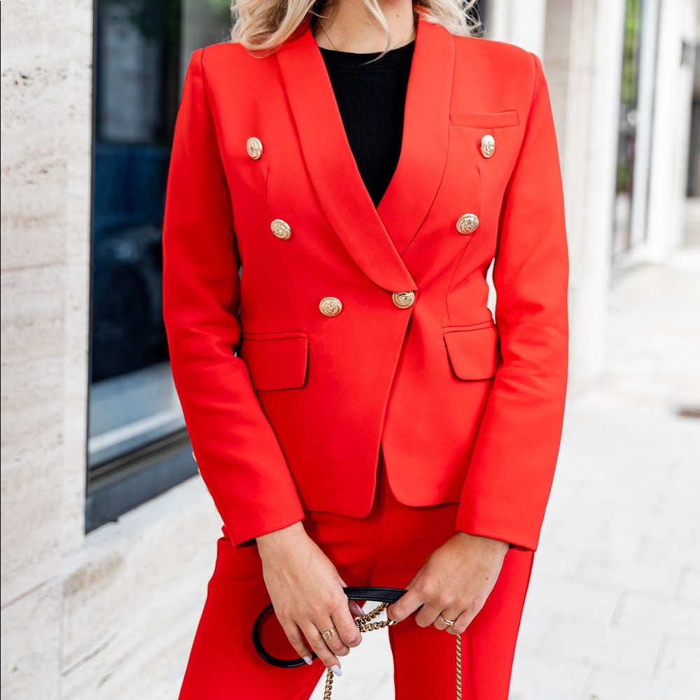 Double breasted jacket & pants Red suit w/buttons - Picture 2 of 14